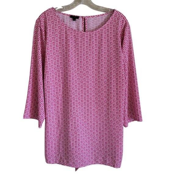 Talbots Tops - Talbots Boho Top Women's 2X Pink White Tie Waist Short Sleeve Zip Side Career